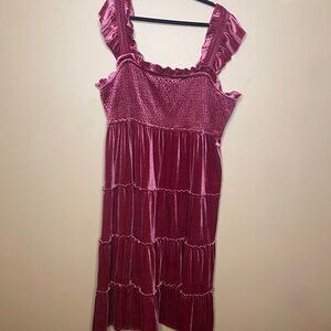 Whimsical Ruffle Long Pink Velvet Barbie Dress